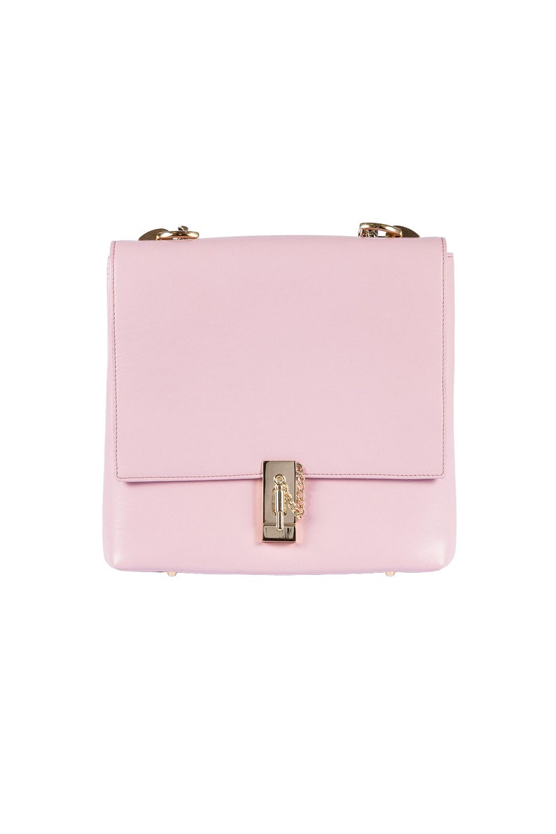 Light PINK Leather Bag w/ Gold plated front clap closure REAL Leather cross body bag by Anna Kruz Pink leather Shoulder Bag Hand bag image 2