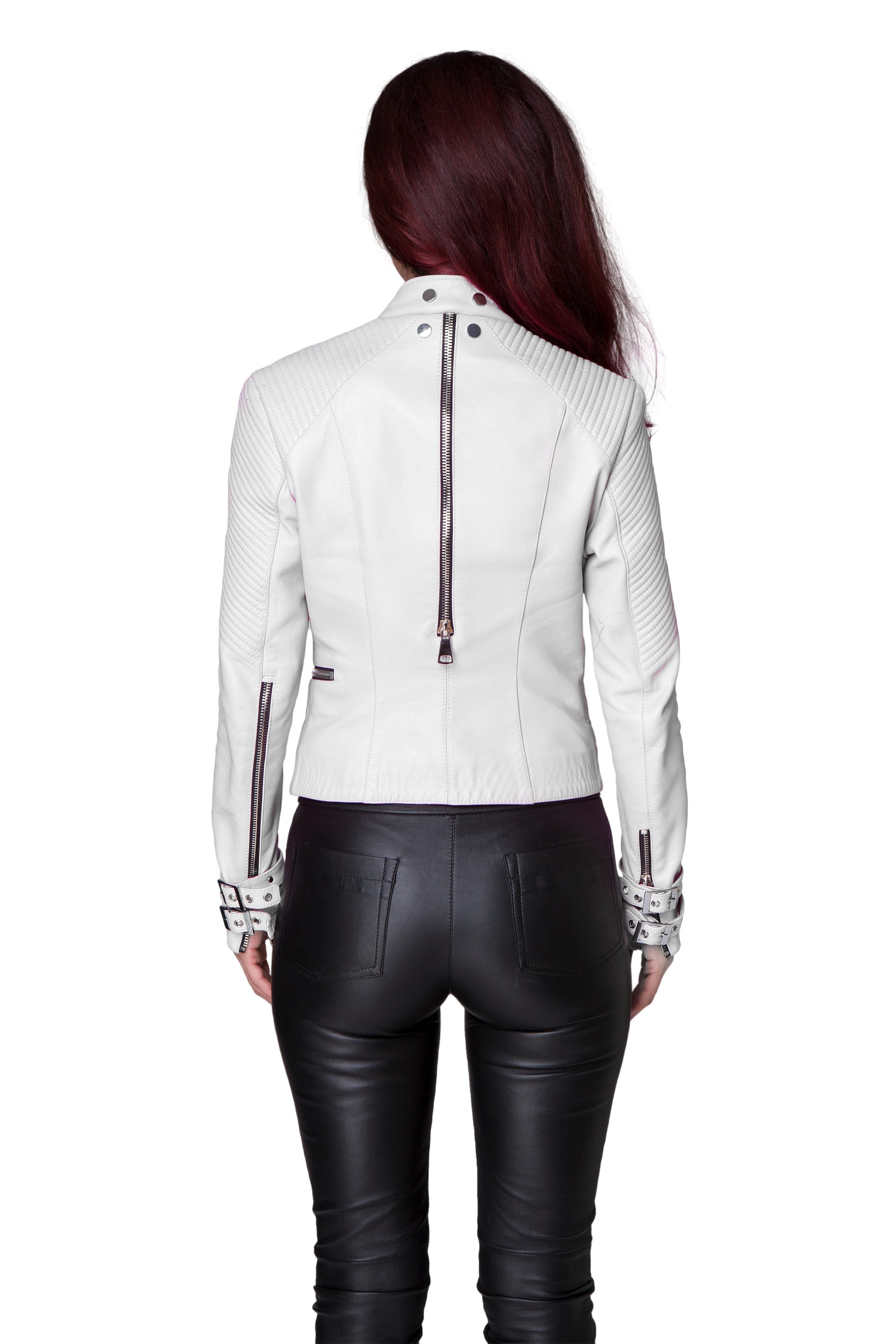 WHITE BIKER JACKET for Women/natural Leather Jacket/biker