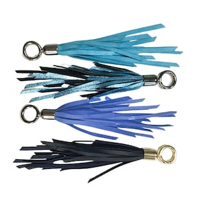 BLUE leather tassel key chains | Blue leather purse accessories | Real leather material tassel accessory | Blue Suede leather tassel