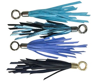 BLUE leather tassel key chains | Blue leather purse accessories | Real leather material tassel accessory | Blue Suede leather tassel
