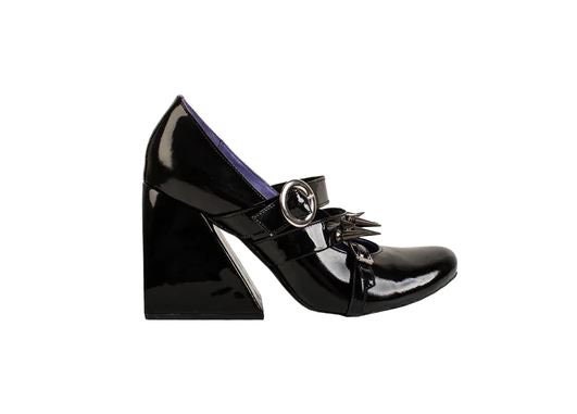 BARBARA Patent leather heels with studs in black Silver buckle straps BLACK patent leather shoes Shiny black leather sandals Party heels