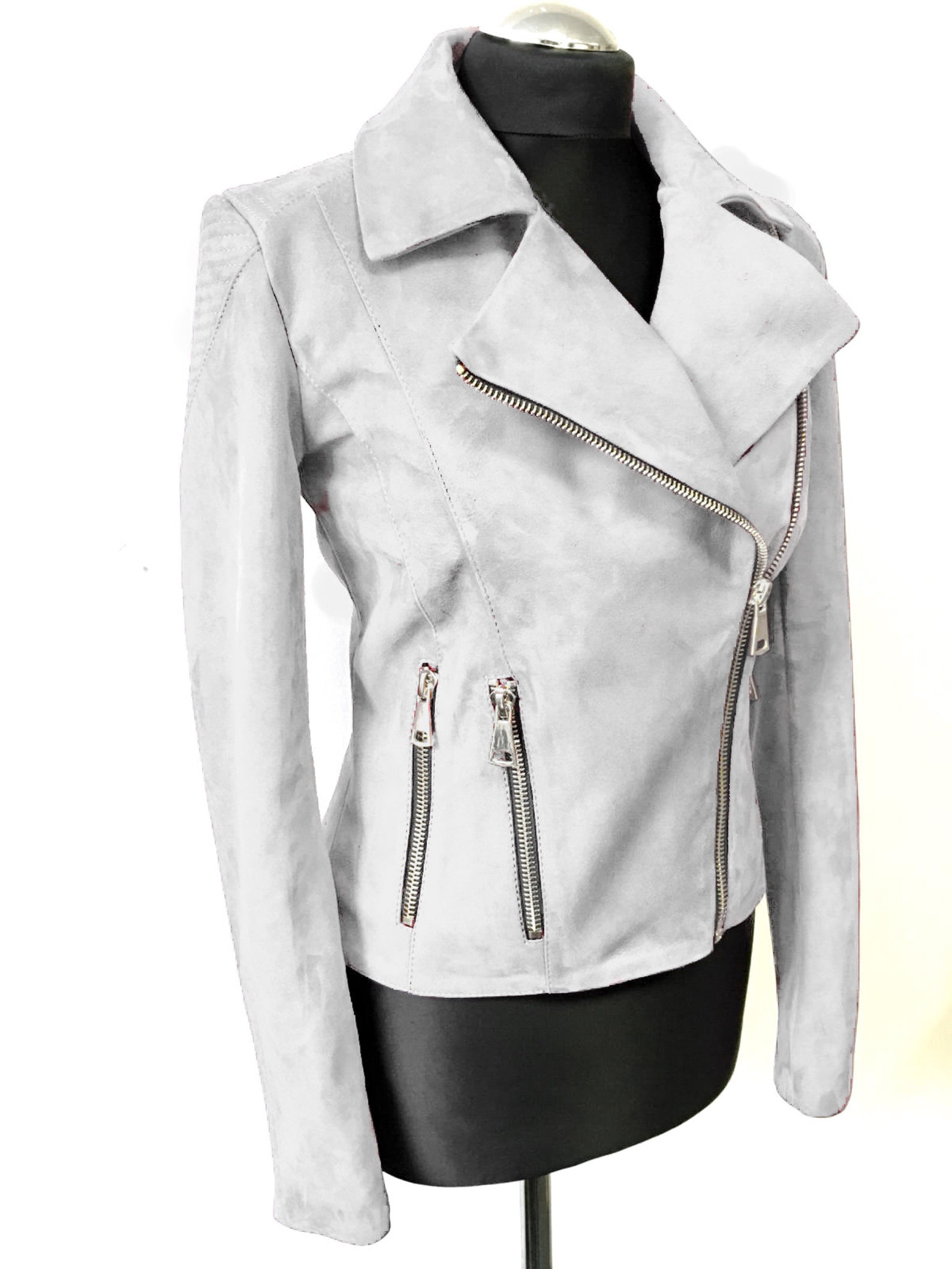 WHITE Suede JACKET Biker style jacket Velour leather jacket Etsy