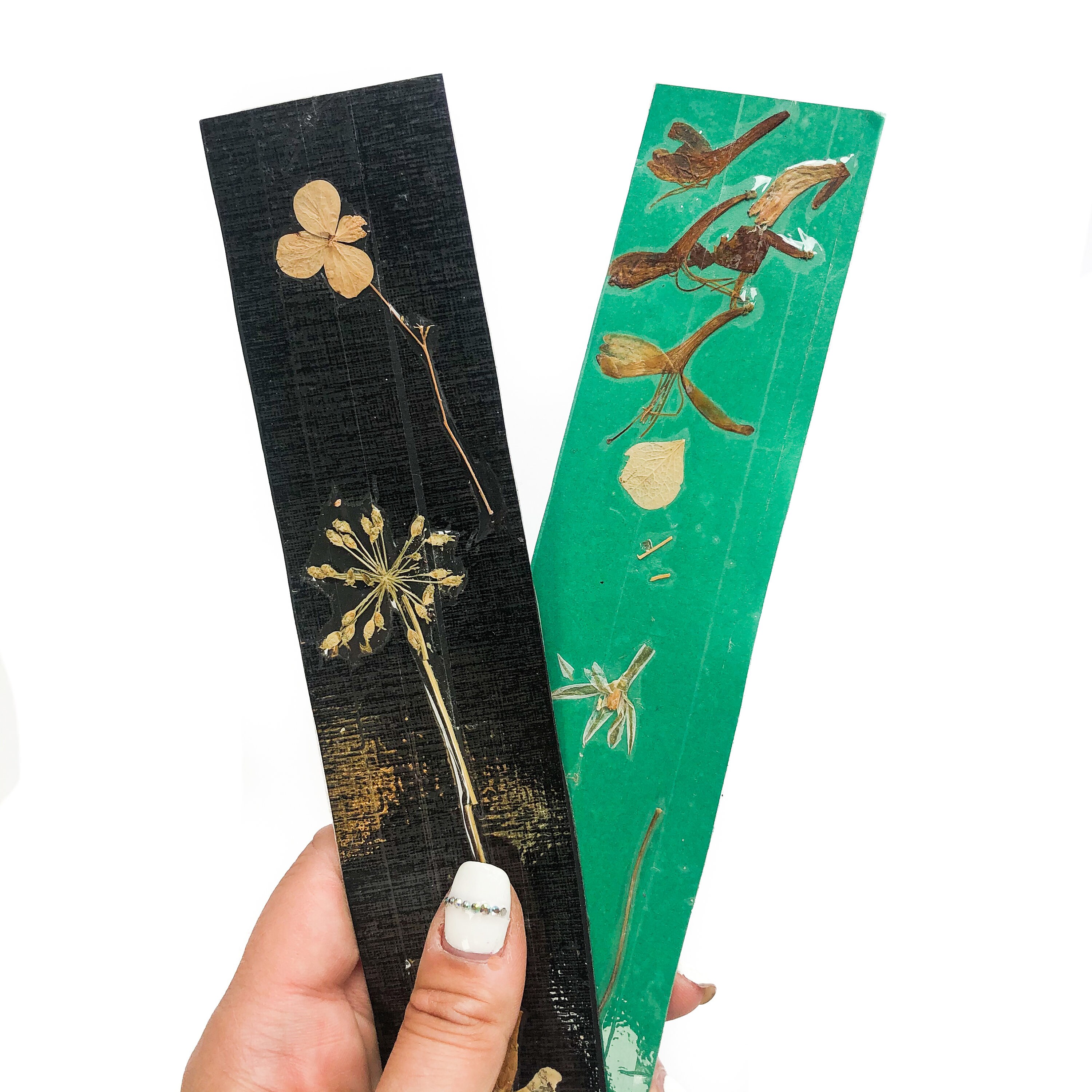 Black & Green Set of PRESSED FLOWER BOOKMARKS // Set of Four ...