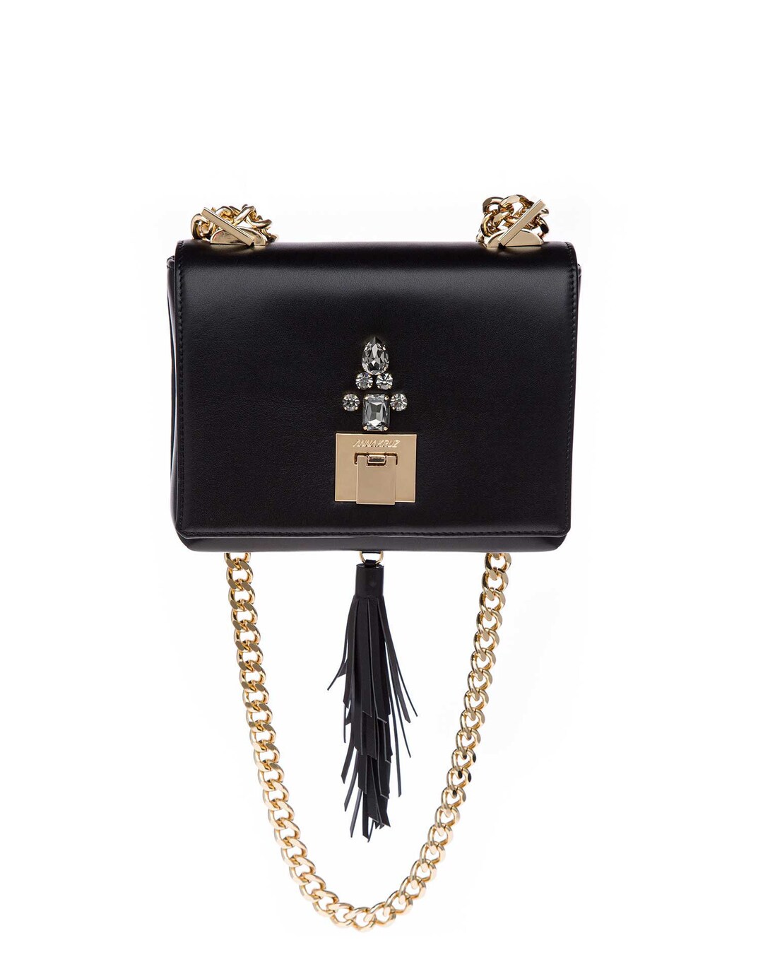 Womens Black Coal Shoulder Purse with Rhinestone Details