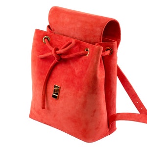 CORAL Suede leather backpack Laptop backpack Custom made Leather bag Orange Backpack YASMINE image 1