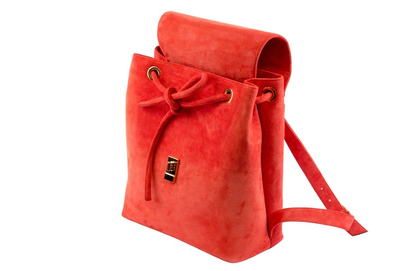 CORAL Suede leather backpack Laptop backpack Custom made Leather bag Orange Backpack YASMINE image 1