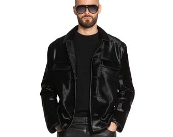 Black Pony LEATHER JACKET for men / Glossy Finish Statement Piece / Handmade Custom made jacket for MEN