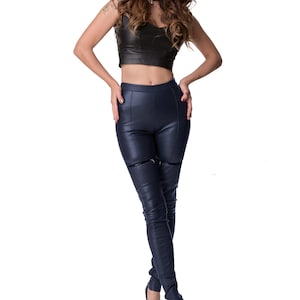 NAVY QUILTED LEGGINGS Custom made leather leggings Women leather pants Plus size leggings Genuine leather pants Handcrafted xxl leggings
