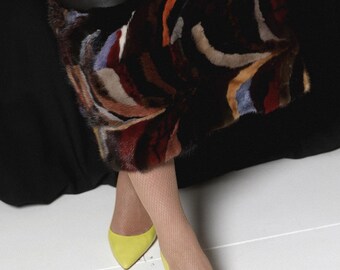 Multicolor FUR LEATHER SKIRT | Genuine Lambskin Leather Skirt | Handmade Designer Skirt | Luxury Statement Fashion