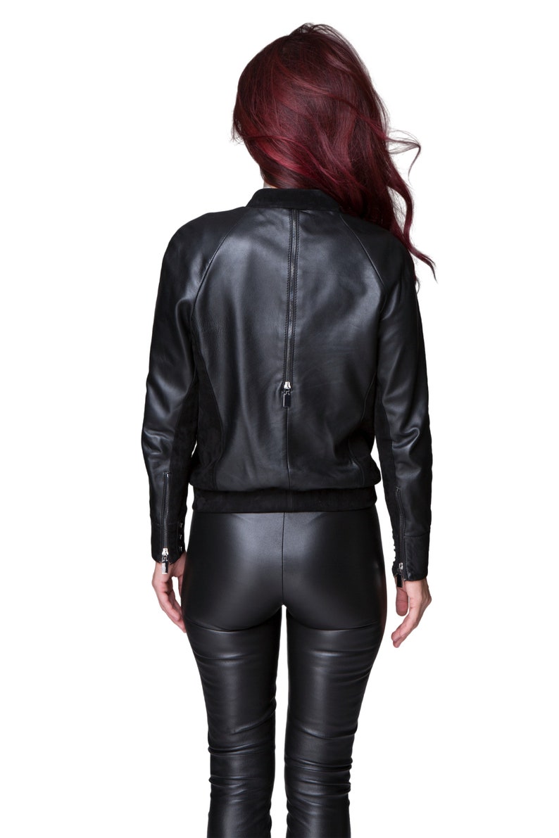 Natural Leather Jacket, Black bomber jacket, Studded jacket, Soft Leather Jacket by Anna Kruz, Trendy custom made fashion bomber jacket image 4