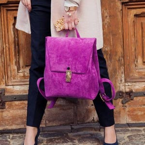 PURPLE Suede leather backpack Laptop backpack Custom made Leather bag Purple Backpack YASMINE Purple velour leather Soft and silky leather