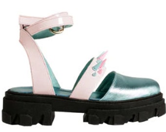 Chunky sandals with studs Flat summer sandals for women leather shoes Women's sandals Thick Massive rubber sole platform Pink and blue