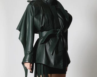 GREEN LEATHER JACKET | Genuine Lambskin Jacket Women | Handmade Designer Leather Jacket | Custom Made Luxury Outerwear