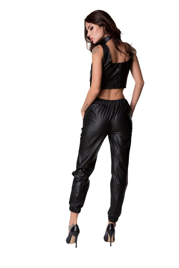 SPORT Trousers Leather Pants Genuine Leather Loose Pants Thin Black Leather Pants  Women PLUS SIZE Leather Pants Custom Made Leather Pants 