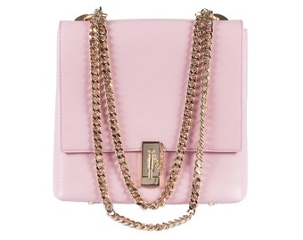 Light PINK Leather Bag w/ Gold plated front clap closure REAL Leather cross body bag by Anna Kruz Pink leather Shoulder Bag Hand bag