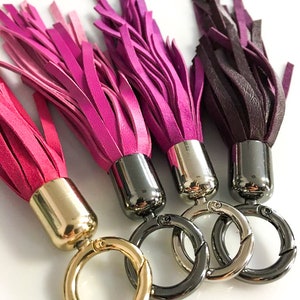 PINK leather tassel key chain Genuine leather tassel bag accessories Purple leather tassel key chain Beautiful bag accessories for key image 8