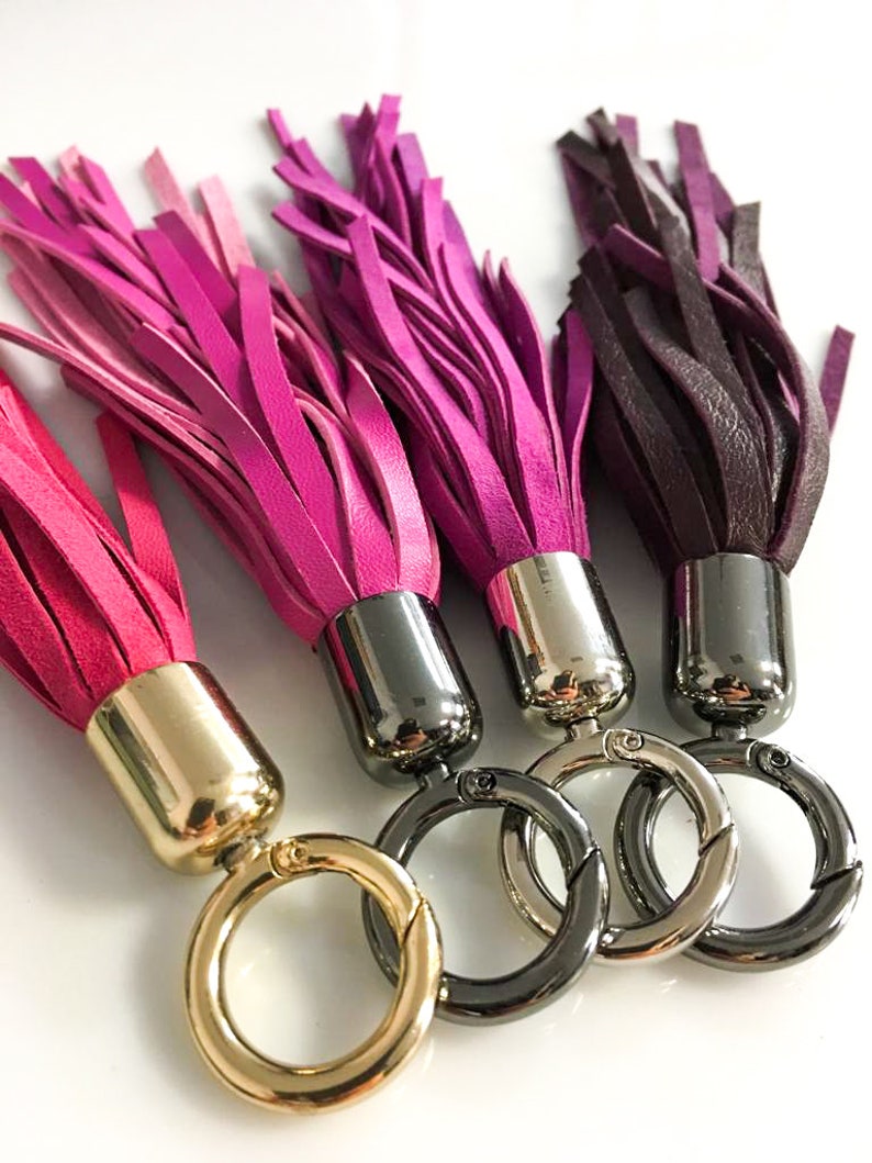 PINK leather tassel key chain Genuine leather tassel bag accessories Purple leather tassel key chain Beautiful bag accessories for key image 8