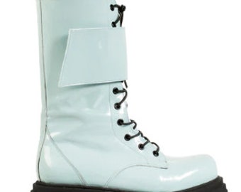 Massive combat boots Baby blue classic ARMY PUNK boots for women Patent leather boots Real leather combat boots Massive Platform sole