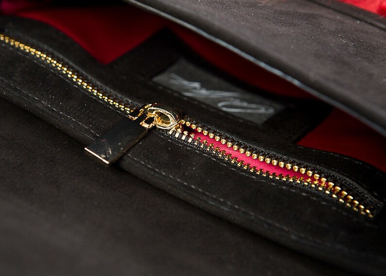 BLACK Leather Shoulder Bag Black Suede Cross Body Bag GISELLE Etsy