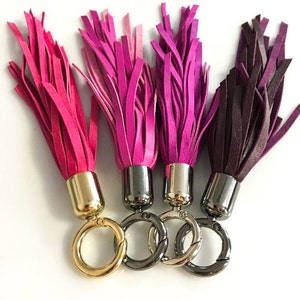 PINK leather tassel key chain Genuine leather tassel bag accessories Purple leather tassel key chain Beautiful bag accessories for key image 2