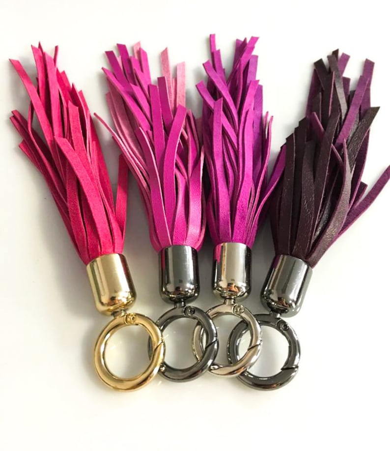 PINK leather tassel key chain Genuine leather tassel bag accessories Purple leather tassel key chain Beautiful bag accessories for key image 2