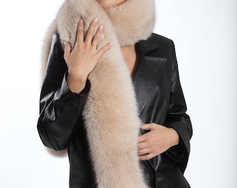 PINK FOX FUR/ Real fur leather light pink scarf/ Stylish trendy accessory fox fur leather scarf, headscarf
