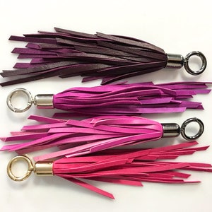 PINK leather tassel key chain Genuine leather tassel bag accessories Purple leather tassel key chain Beautiful bag accessories for key image 1