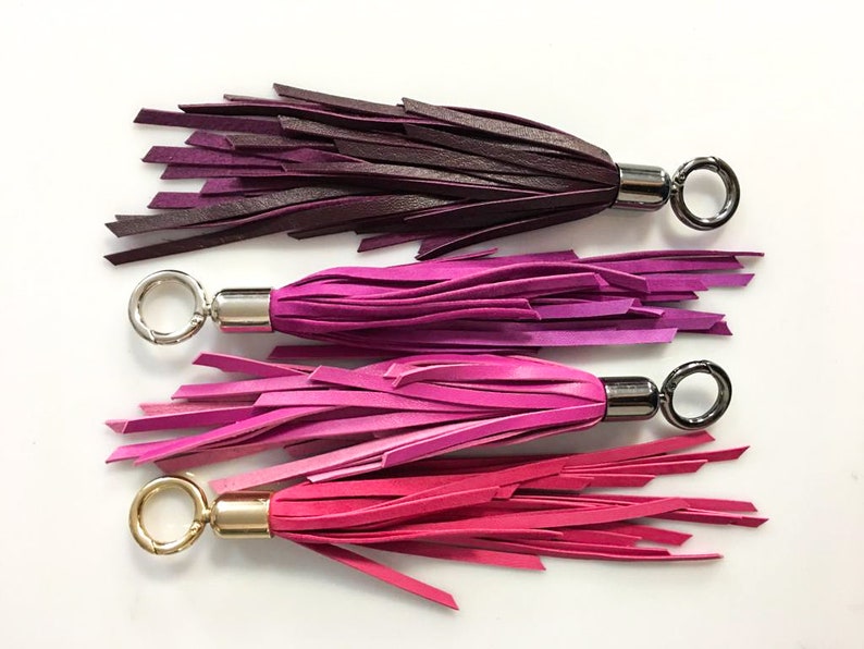 PINK leather tassel key chain Genuine leather tassel bag accessories Purple leather tassel key chain Beautiful bag accessories for key image 1