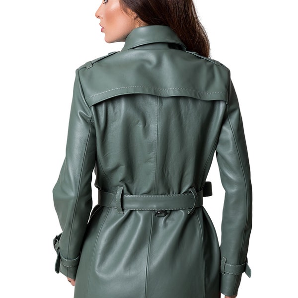 Maßgeschneiderter Leder TRENCH COAT Ledermantel Frühling Sommer Ledermantel Burberry Typ Ledermantel für Frauen Plus Size Mantel XXL Jacke