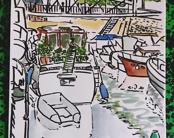 Aquarelle originale du port de « L'Arsenal »