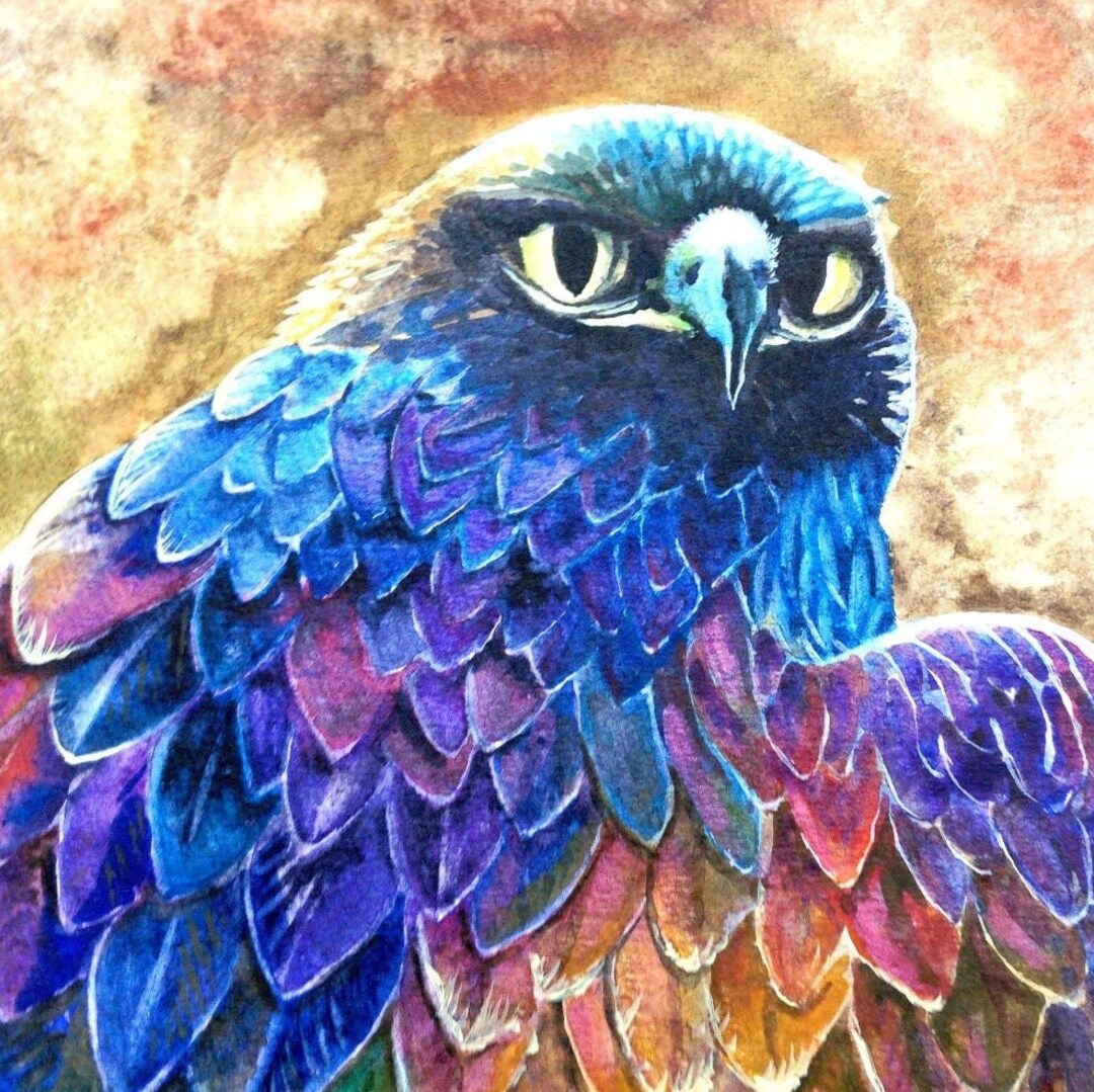 絵画　ハヤブサ　大きな作品 青いハヤブサの絵画、オリジナルの金属製鳥のアートワーク - Etsy 日本