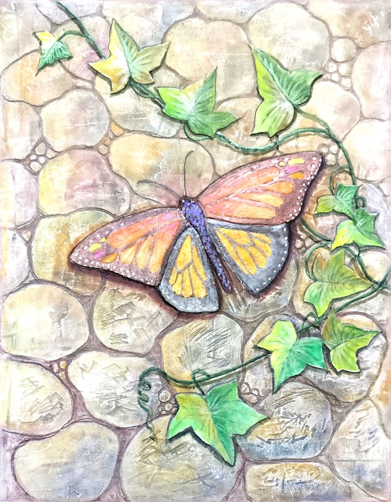Monarchfalter Schmetterling Malerei, Steinwandbild, Efeu, Original Aquarell  - Etsy.de