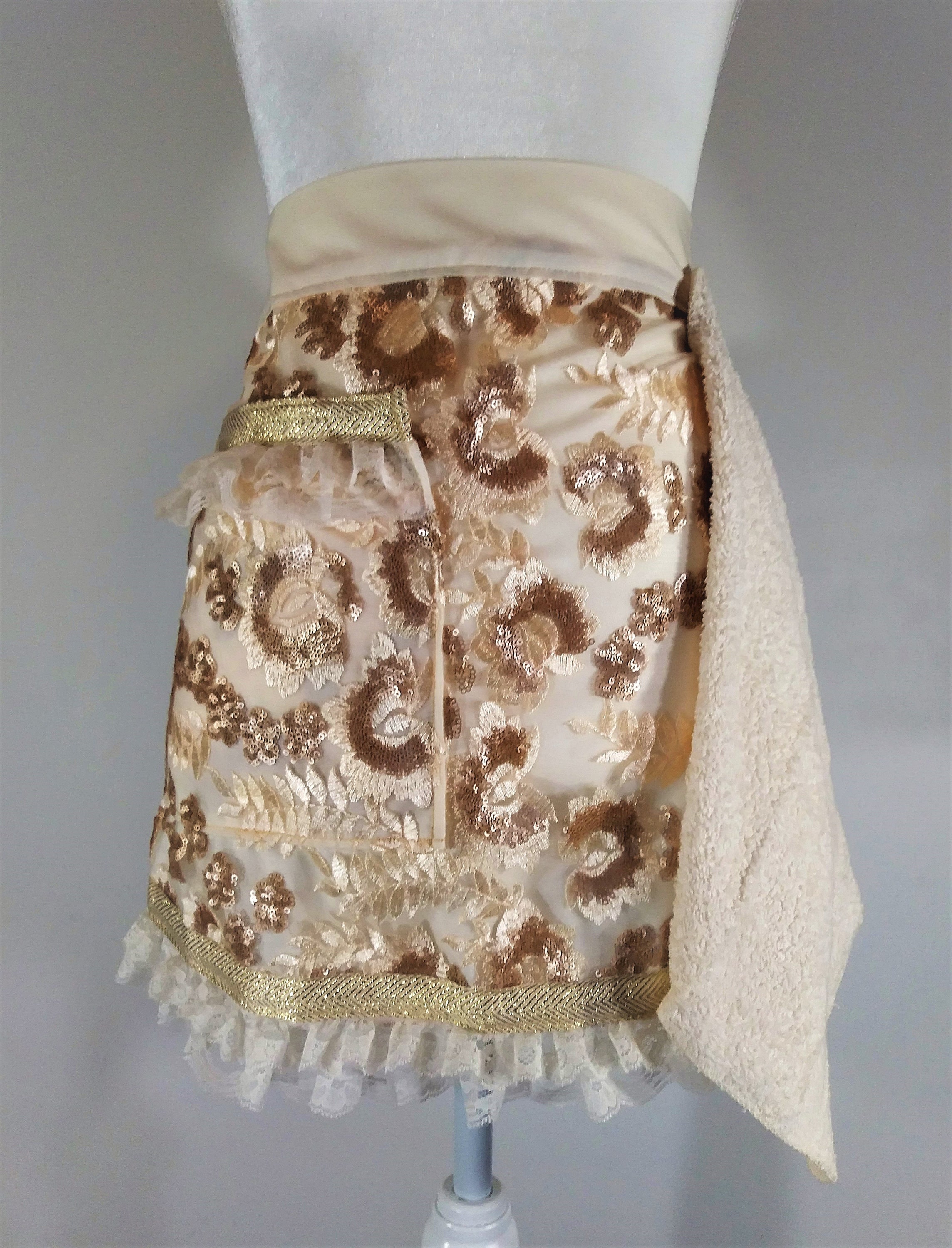 Cream and gold apron with lace Fancy hosting apron. Etsy