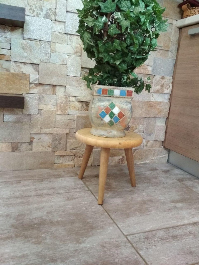 Mid Century Modern Pflanze Stehen Hocker Kiefer Round Top Mit 3 Beinen Holz Pflanze Pflanze Stehen Retro Home Decor