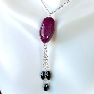 Natural Ruby and Black Onyx pendant with 18 inches sterling silver or 14K gold filled chain
