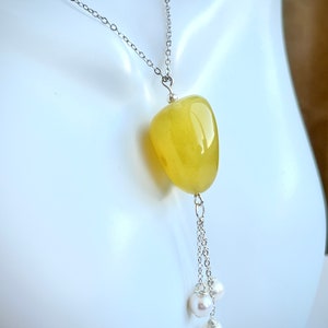 Yellow Agate 925 Sterling Silver pendant with freshwater pearls image 2