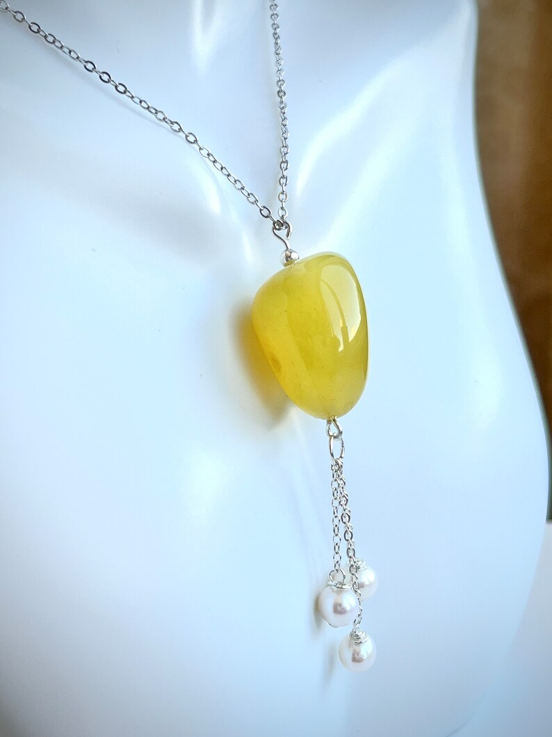 Yellow Agate 925 Sterling Silver pendant with freshwater pearls image 2