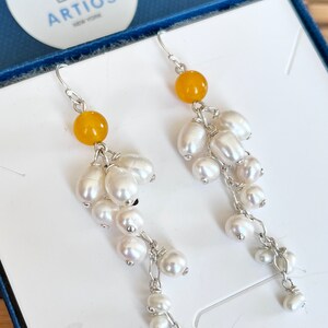 Freshwater Pearls, Yellow Jade 925 sterling silver dangle earring