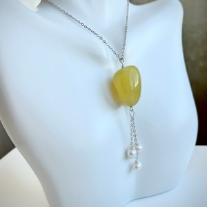 Yellow Agate 925 Sterling Silver pendant with freshwater pearls image 7