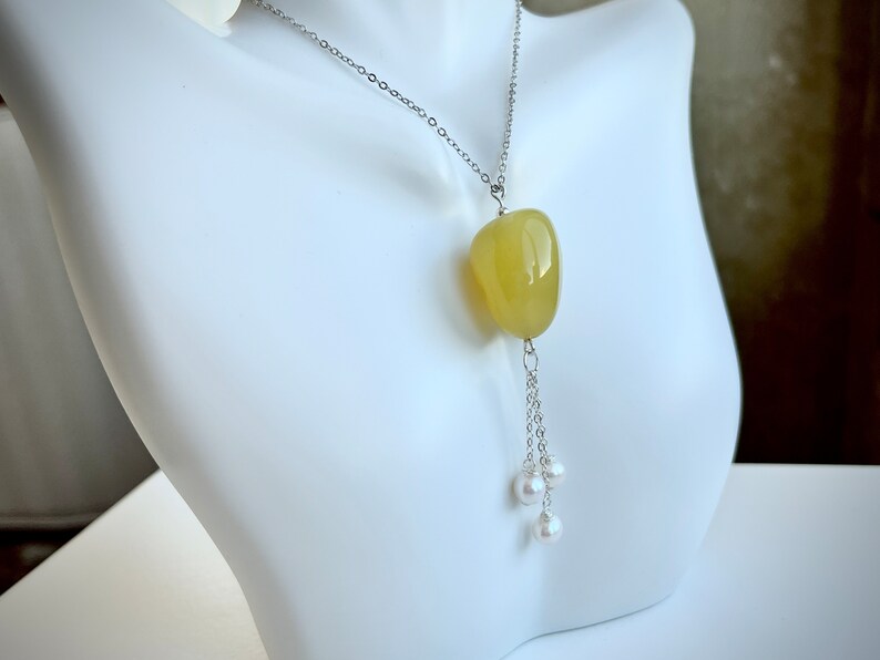 Yellow Agate 925 Sterling Silver pendant with freshwater pearls image 7