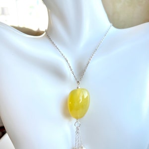 Yellow Agate 925 Sterling Silver pendant with freshwater pearls image 3