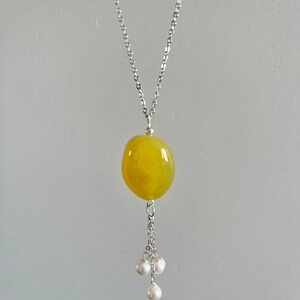 Yellow Agate 925 Sterling Silver pendant with freshwater pearls image 6