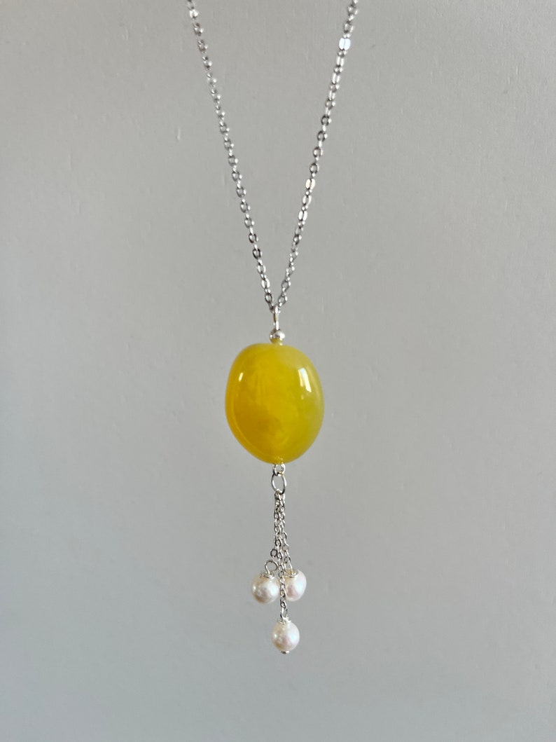 Yellow Agate 925 Sterling Silver pendant with freshwater pearls image 6