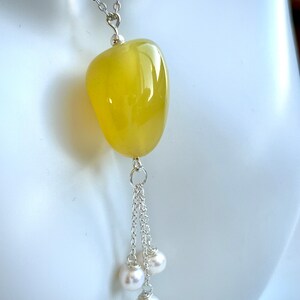 Yellow Agate 925 Sterling Silver pendant with freshwater pearls image 4