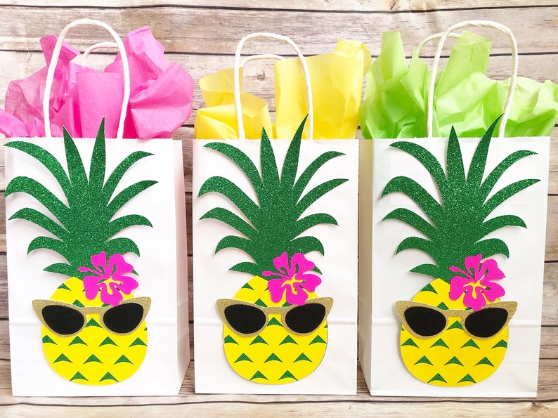 Pineapple Flamingo Party Favor Bags Goody Bags, Birthday, Baby Shower, Candy Bags, Summer, Hawaiian, pineapple decor image 2