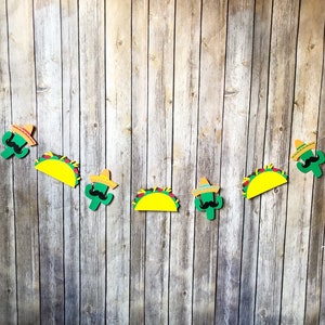 Fiesta Taco & Cactus Mustache Garland - Mexican Party, Taco Banner, Cinco de Mayo, Mexican Baby Shower