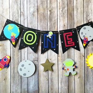 Space ONE High Chair Banner First Birthday, Party, Moon, Rocket, Planets image 1