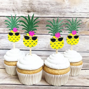 Pineapple Party Cupcake Toppers, First Birthday, Hawaiian Party, Luau, Food Decor, Pineapple Decor