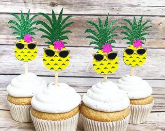 Pineapple Party Cupcake Toppers, First Birthday, Hawaiian Party, Luau, Food Decor, Pineapple Decor