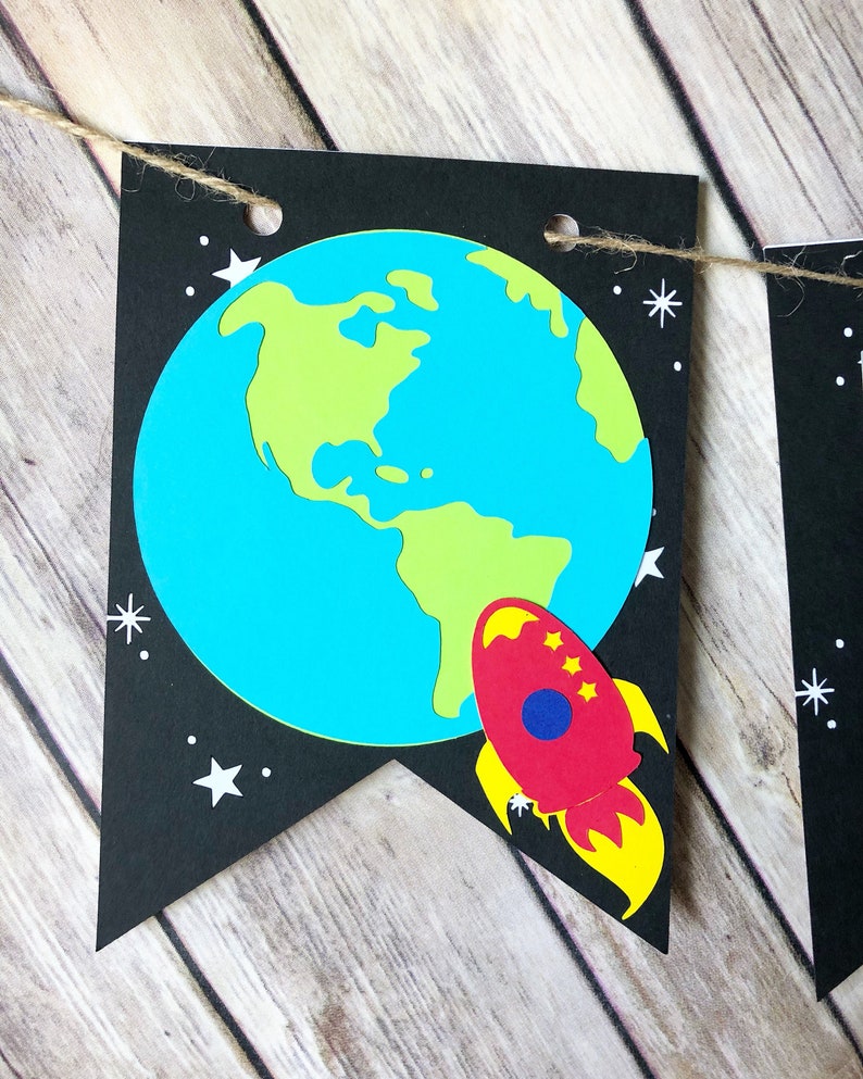 Space ONE High Chair Banner First Birthday, Party, Moon, Rocket, Planets image 4